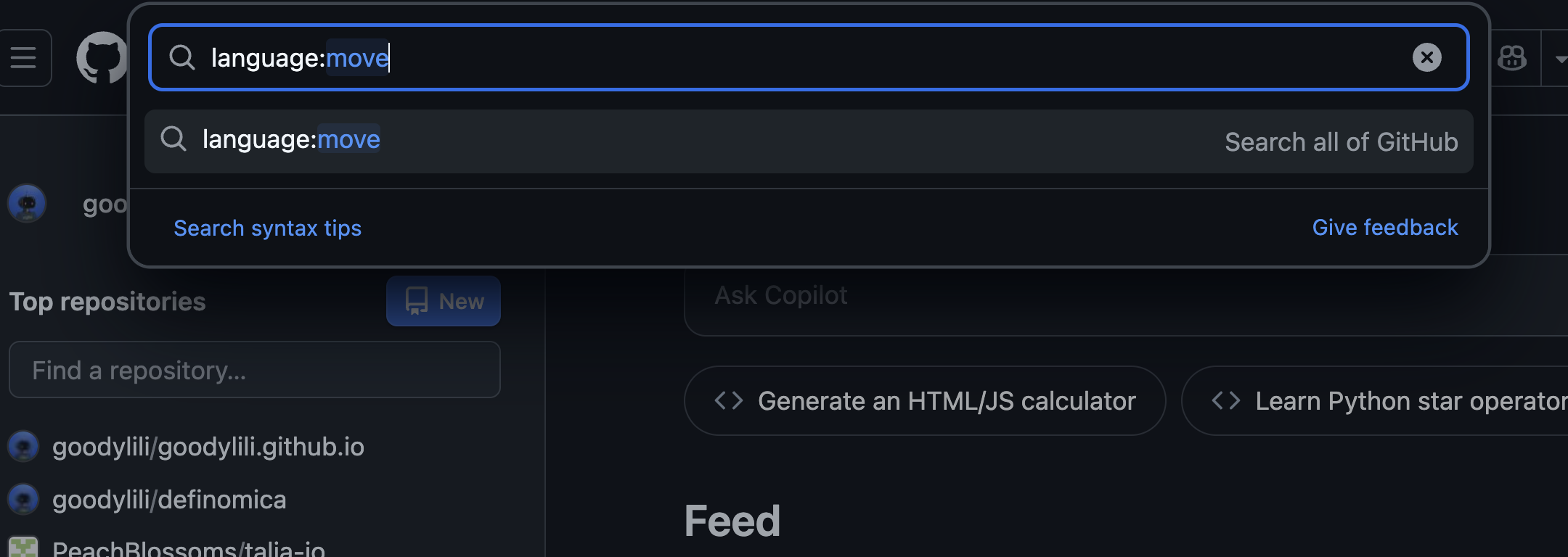 Move Search on GitHub